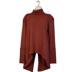 We The Free Size  S Long Sleeve Split Back Turtleneck Raw Seams Rust Orange